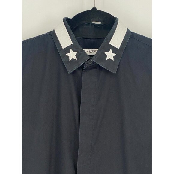 VTG GIVENCHY Black Stars Embroidered Cotton Buttons Long Sleeve Shirt Sz 38 Sz S - Picture 2 of 15